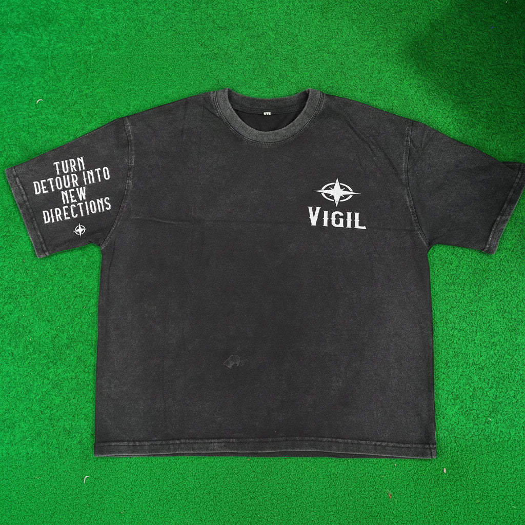 Vigil “Embrace Detours” Oversized Tee — Black & White